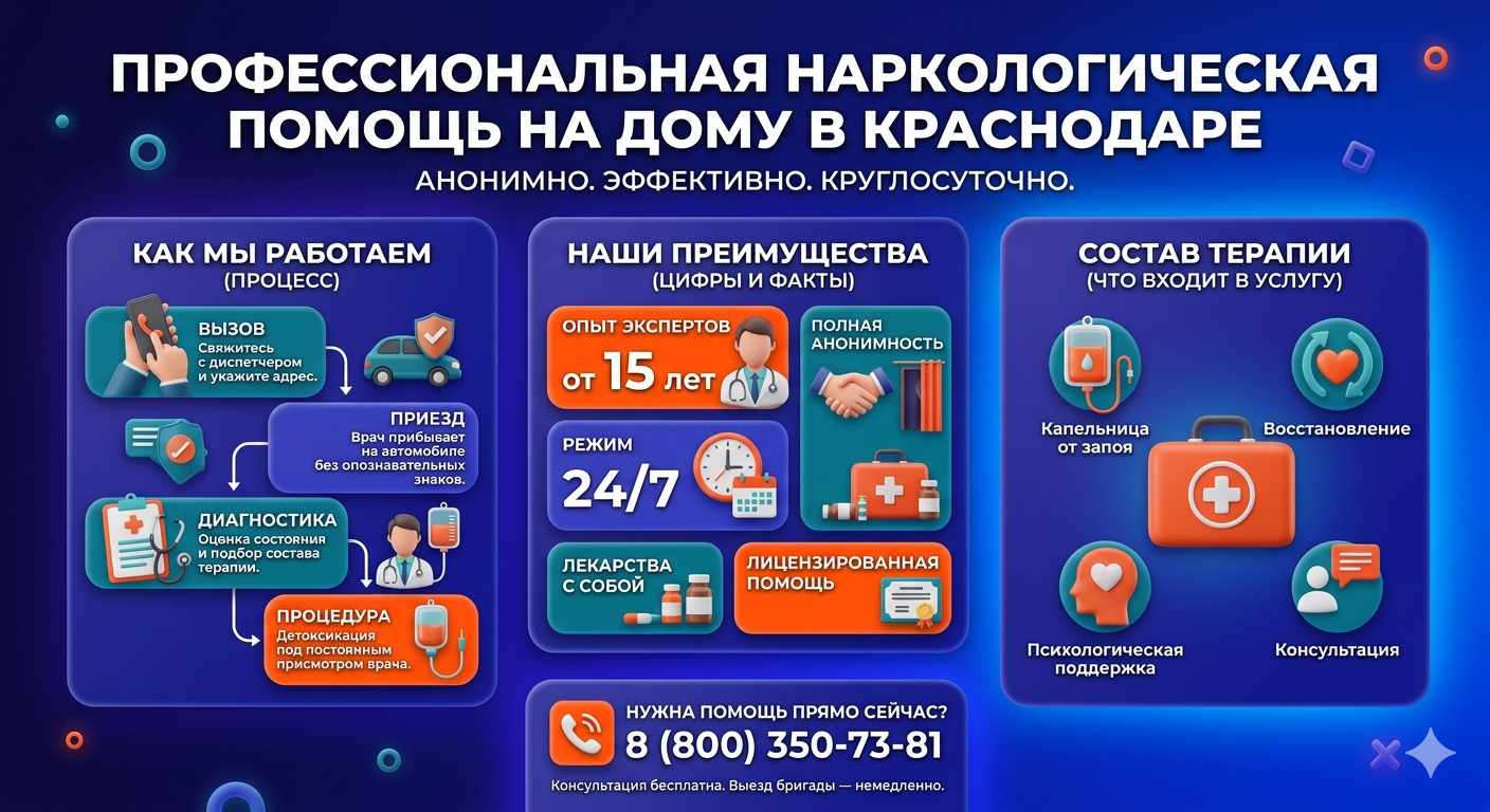 Инфографика о принципах лечения алкоголизма на дому в Щёкино: этапы вызова нарколога, преимущества анонимной детоксикации и состав медицинской помощи.